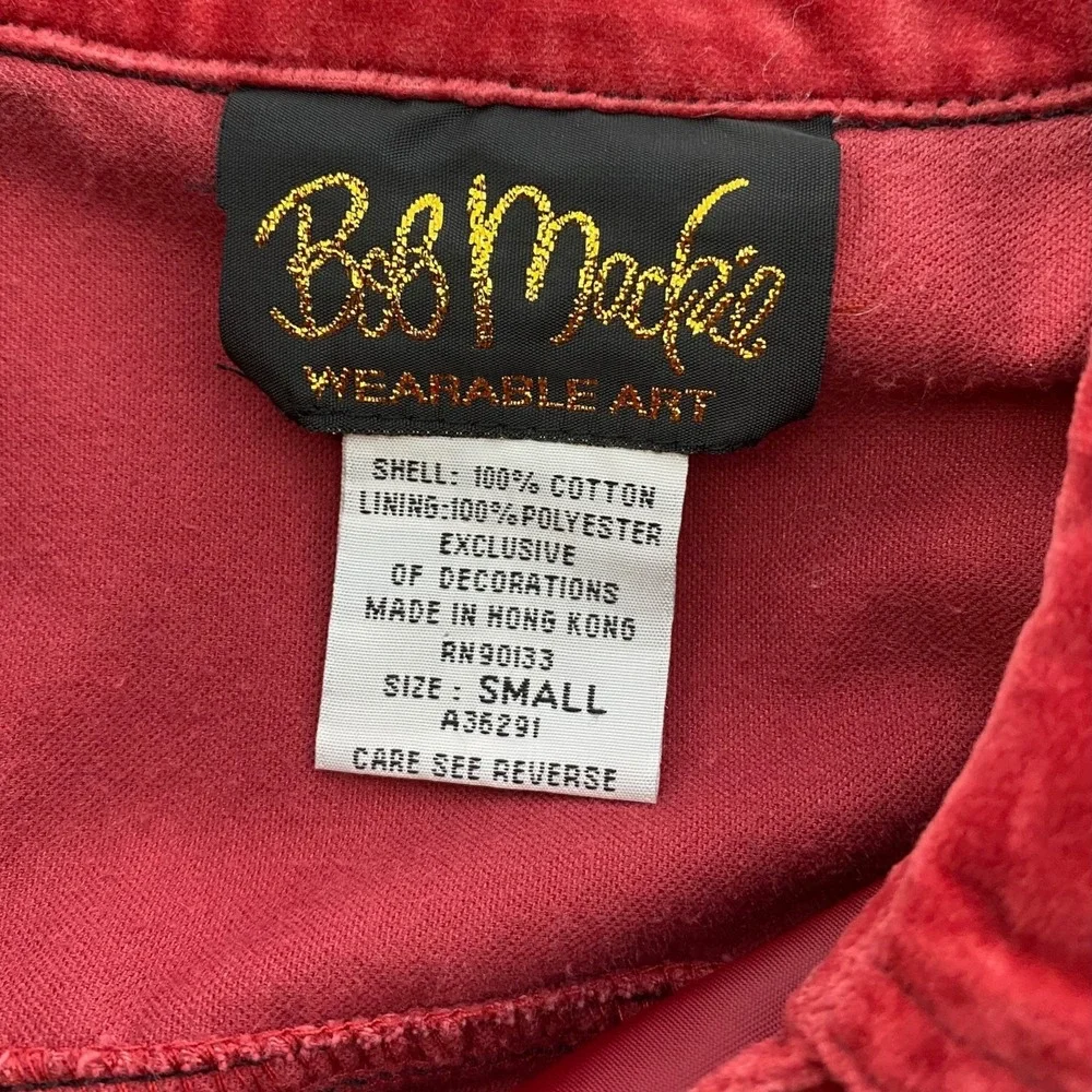 Bob Mackie Wearable Art Red Embroidered Floral Trucker Jacket Womens S Oversized